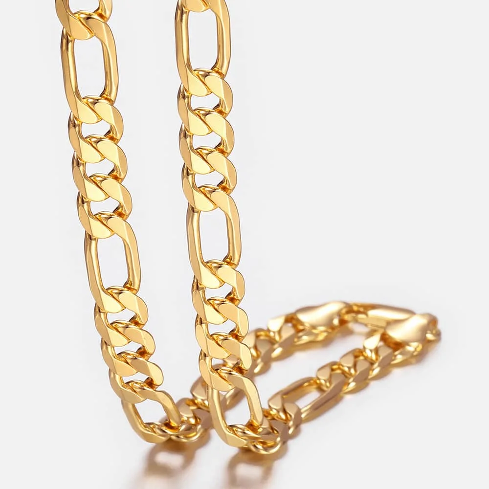 6MM Punk Men's Necklace Gold Color Figaro Link Chain for Men Women Jewelry Wholesale Dropshipping 18-32" GN18