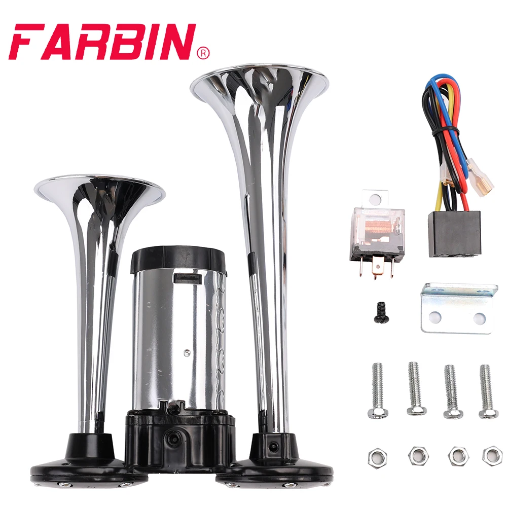 FARBIN 12V 120db Air Horn Double Tube Conjoined Pump Horn With Relay Compressor For Vehicle Truck Boat Motorcycle Accessory