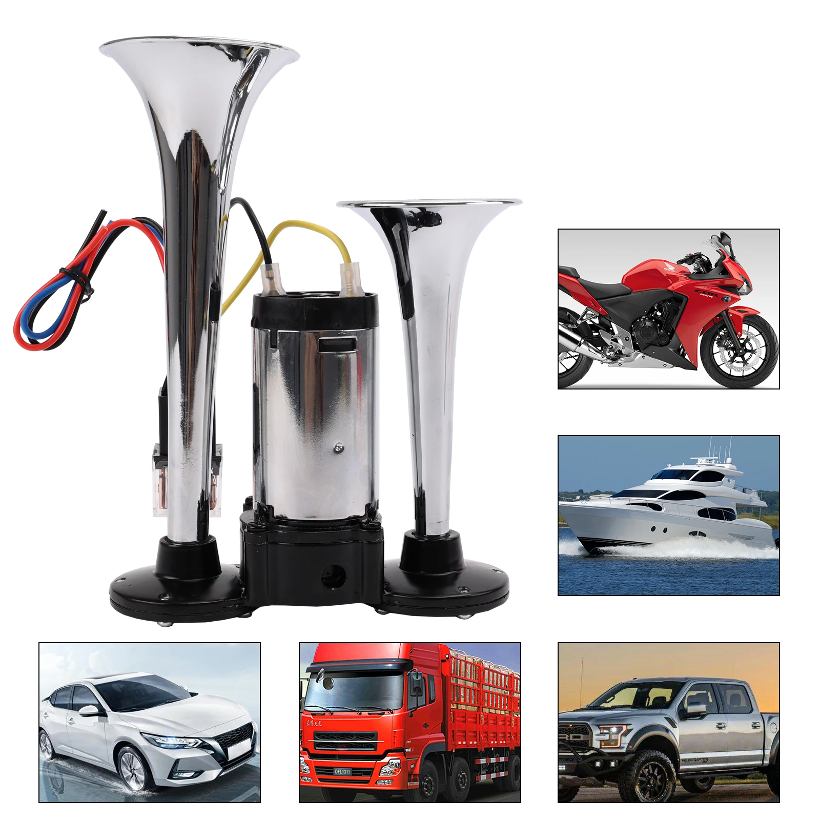 FARBIN 12V 120db Air Horn Double Tube Conjoined Pump Horn With Relay Compressor For Vehicle Truck Boat Motorcycle Accessory