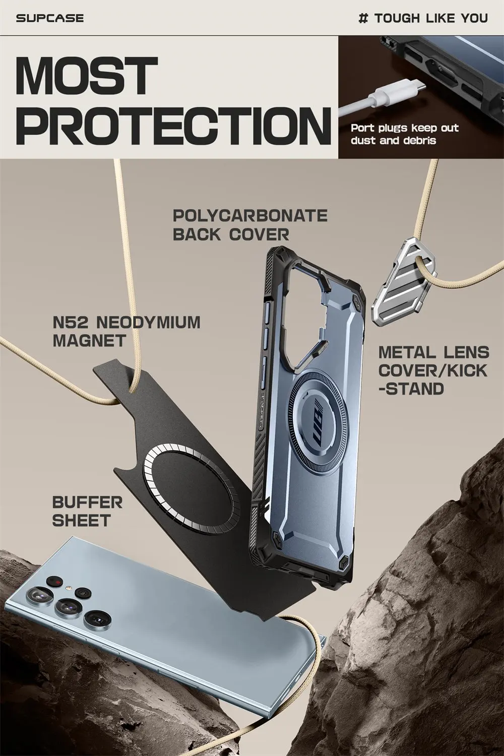 For Samsung Galaxy S24 Ultra 6.8 inch 2024 Case SUPCASE UB Mag XT Full Body Rugged Case with Camera Cover & Built-in Kickstand