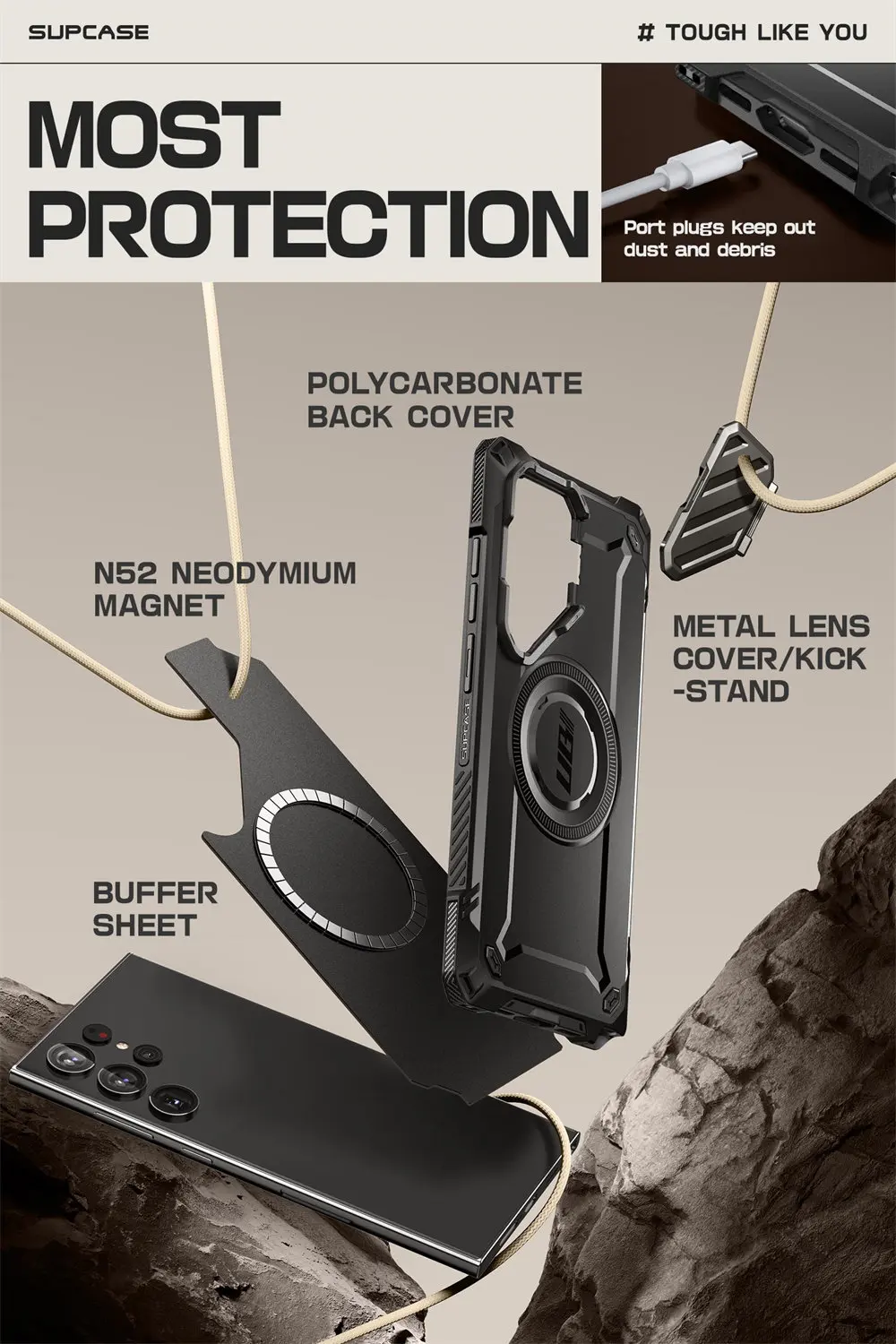 For Samsung Galaxy S24 Ultra 6.8 inch 2024 Case SUPCASE UB Mag XT Full Body Rugged Case with Camera Cover & Built-in Kickstand