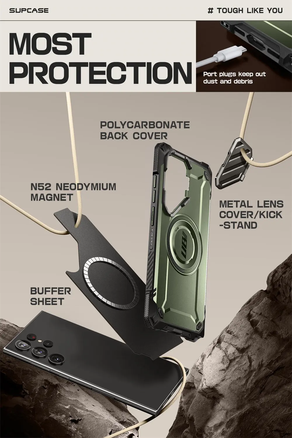 For Samsung Galaxy S24 Ultra 6.8 inch 2024 Case SUPCASE UB Mag XT Full Body Rugged Case with Camera Cover & Built-in Kickstand