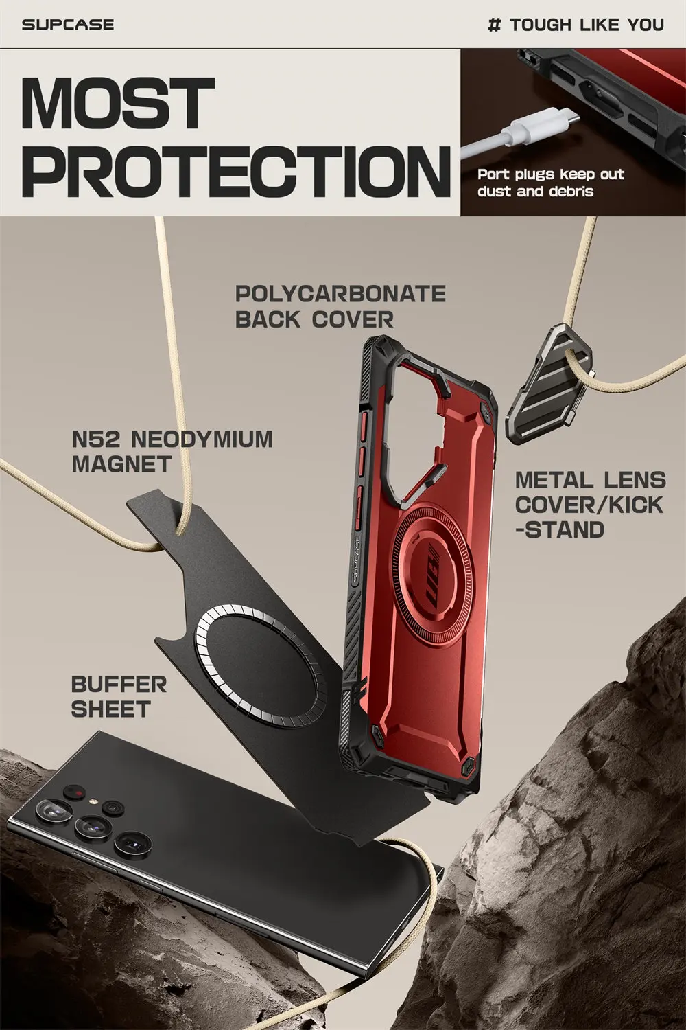 For Samsung Galaxy S24 Ultra 6.8 inch 2024 Case SUPCASE UB Mag XT Full Body Rugged Case with Camera Cover & Built-in Kickstand