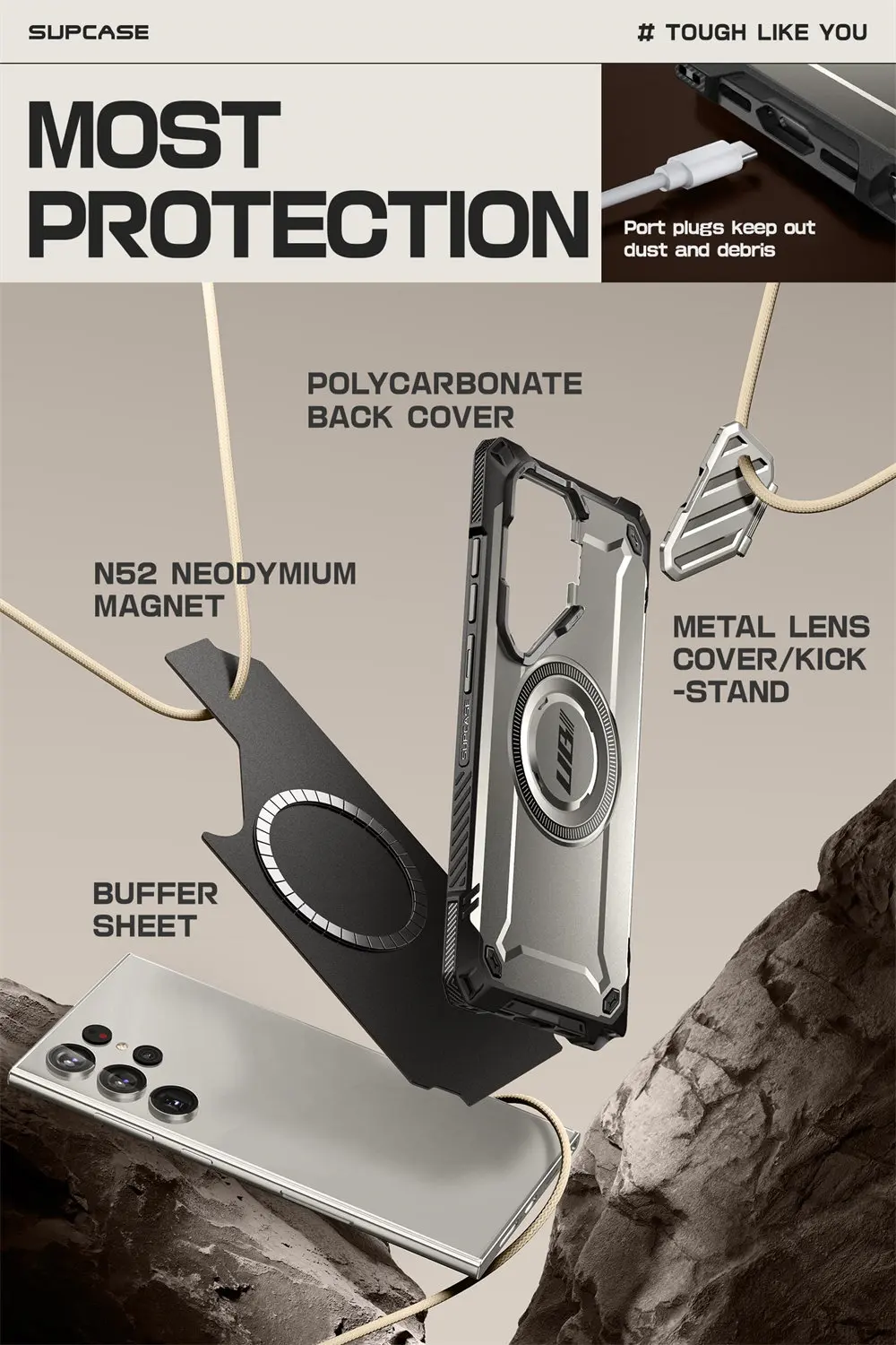 For Samsung Galaxy S24 Ultra 6.8 inch 2024 Case SUPCASE UB Mag XT Full Body Rugged Case with Camera Cover & Built-in Kickstand
