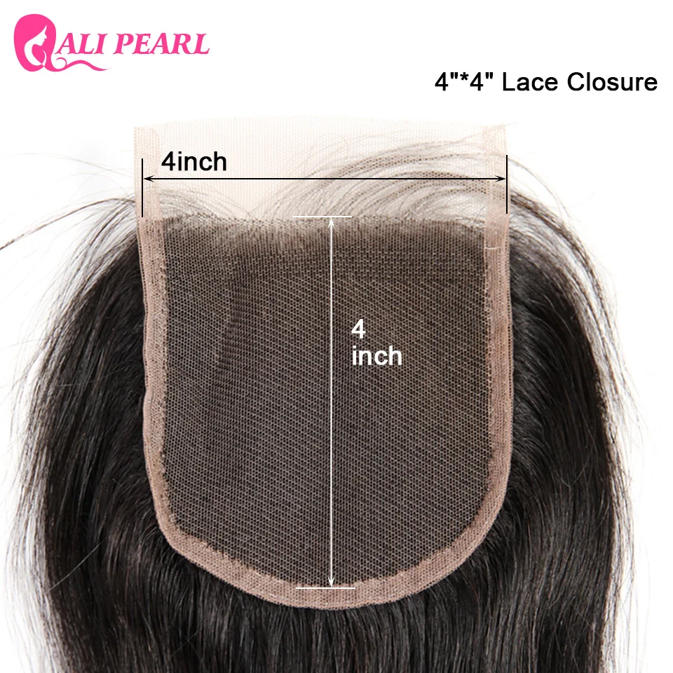 Straight 4x4 Lace Closure Human Hair Pre-Plucked With Baby Hair Peruvian Straight Human Hair Lace Closure Natural Black AliPearl