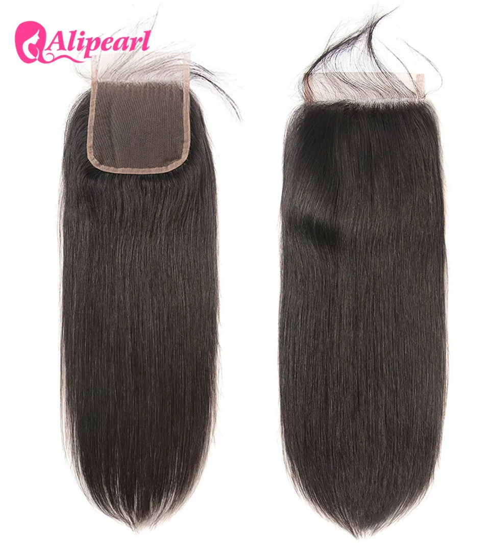 Straight 4x4 Lace Closure Human Hair Pre-Plucked With Baby Hair Peruvian Straight Human Hair Lace Closure Natural Black AliPearl