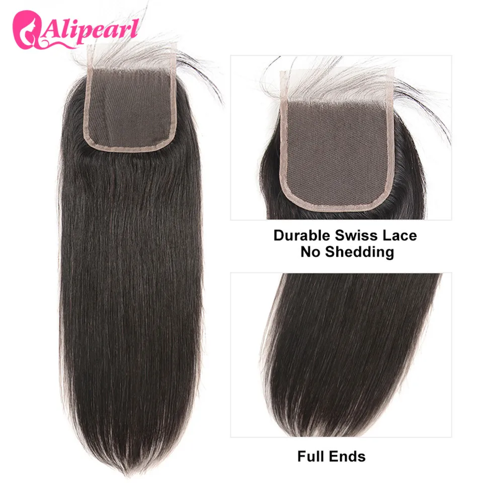 Straight 4x4 Lace Closure Human Hair Pre-Plucked With Baby Hair Peruvian Straight Human Hair Lace Closure Natural Black AliPearl