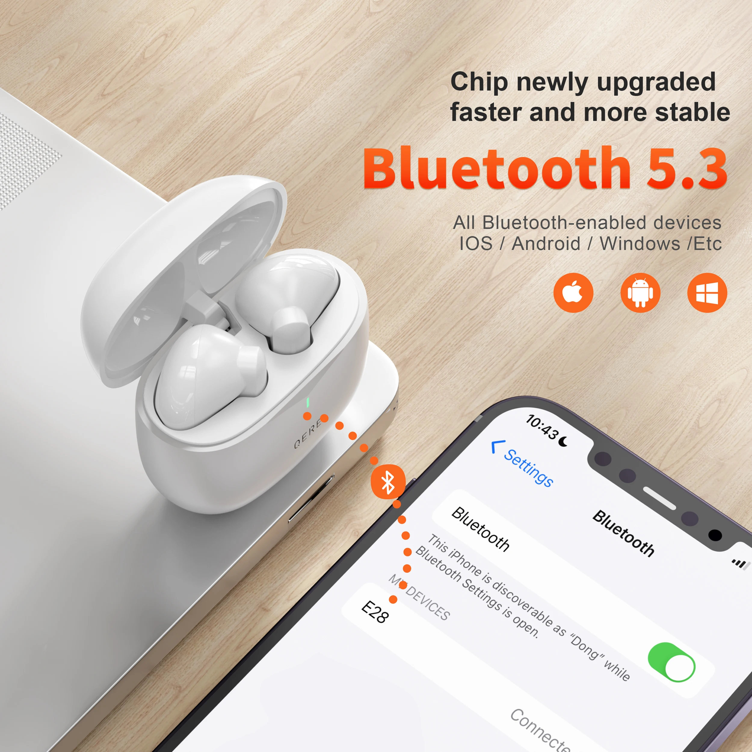 Wireless Headphones,QERE E28,NEW TWS Bluetooth 5.3,HD Microphone,HIFI Earphones,13mm Driver,Low Latency gaming waterproof Earbud
