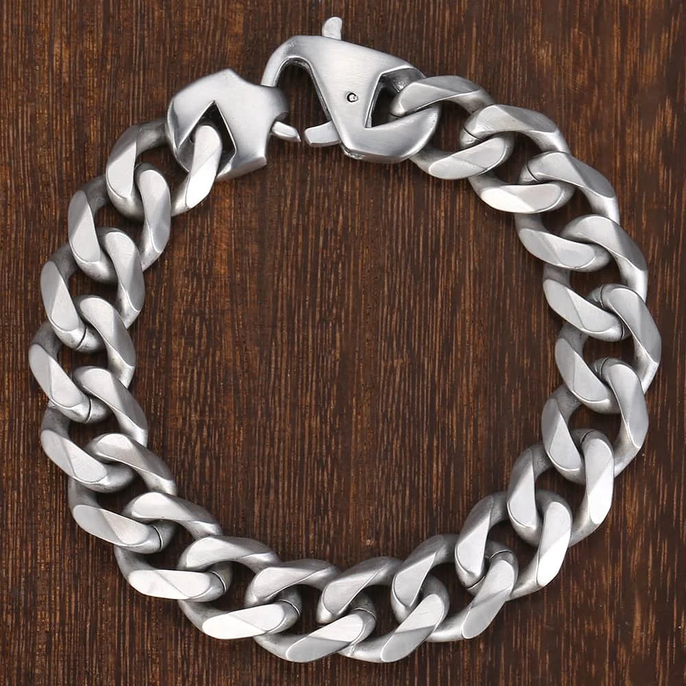 Fashion 15mm 316L Stainless Steel Bracelet For Men Boys Matte Brushed Silver Color Cut Curb Cuban Link Chain Dropshipping HB468