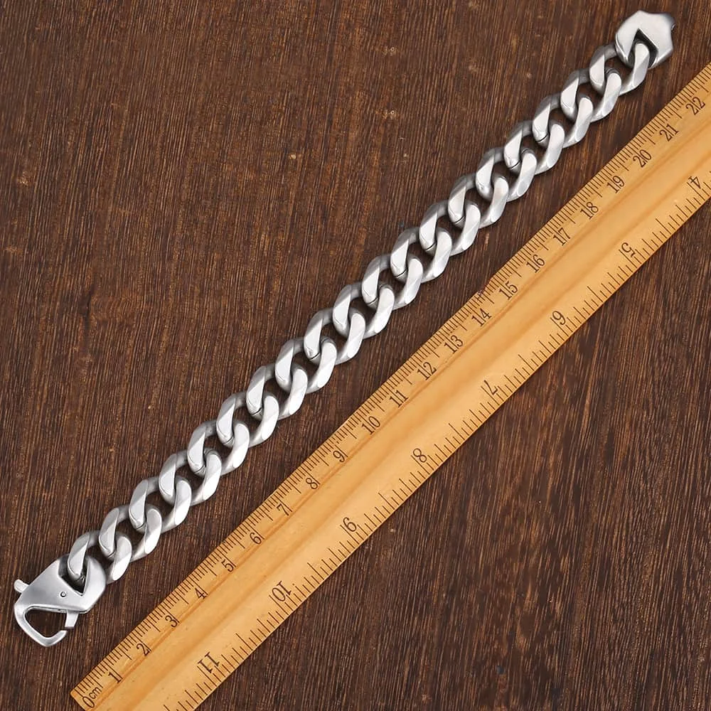 Fashion 15mm 316L Stainless Steel Bracelet For Men Boys Matte Brushed Silver Color Cut Curb Cuban Link Chain Dropshipping HB468