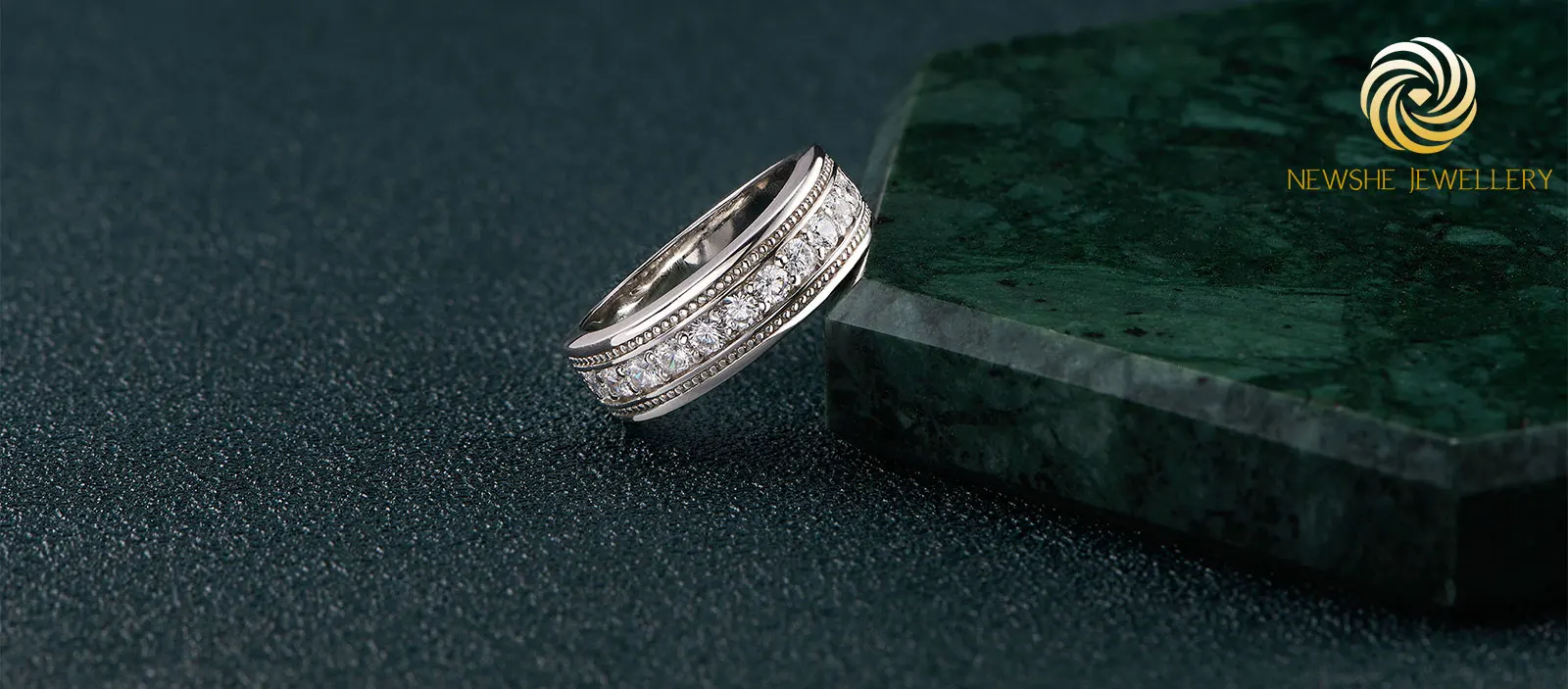 Newshe Genuine 925 Sterling Silver Wedding Rings for Men Half Eternity Brilliant Round Cut AAAAA Cubic Zircon Fine Jewelry