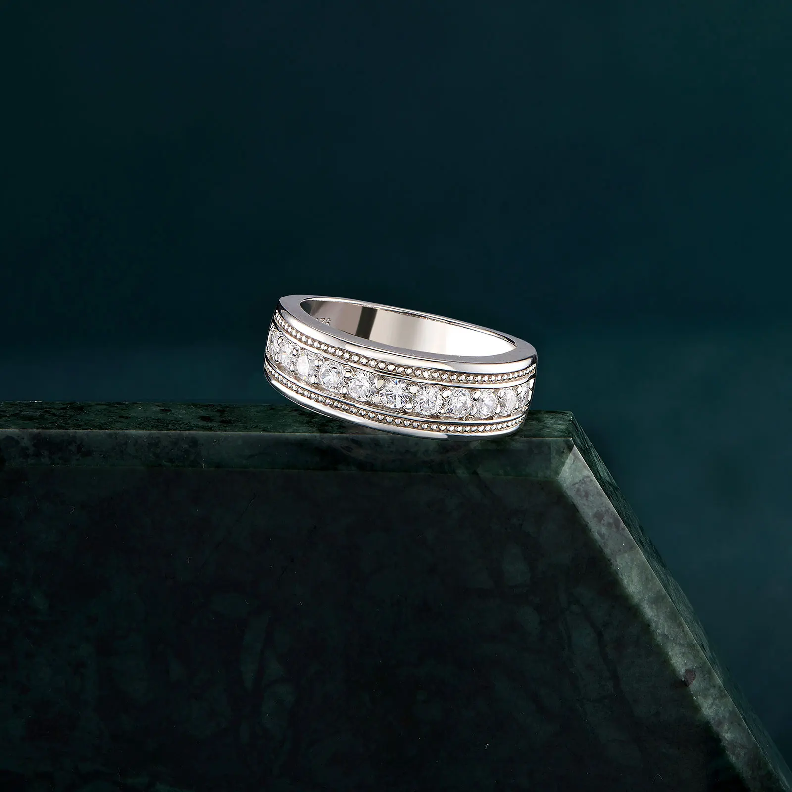 Newshe Genuine 925 Sterling Silver Wedding Rings for Men Half Eternity Brilliant Round Cut AAAAA Cubic Zircon Fine Jewelry