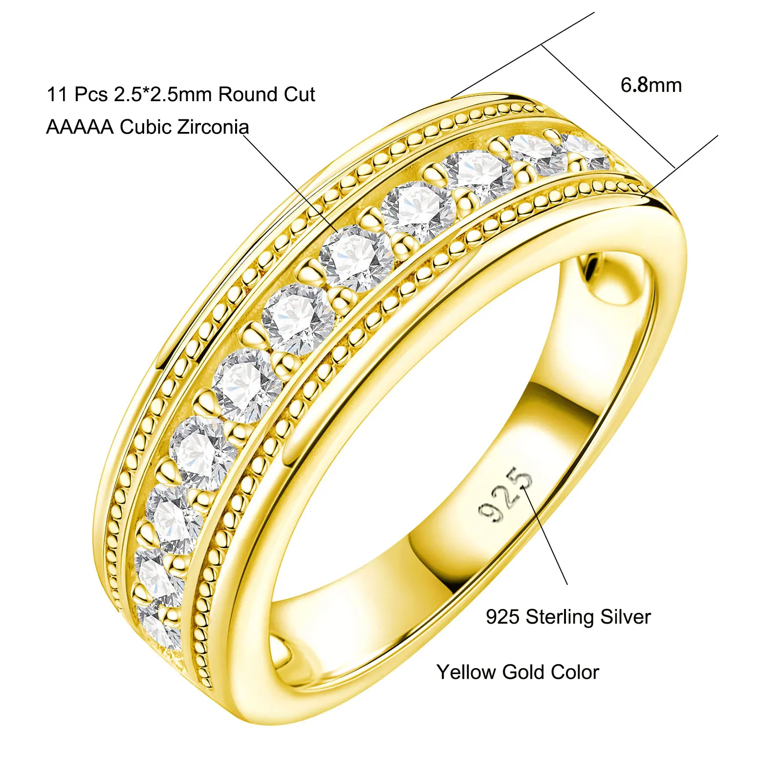 Newshe Genuine 925 Sterling Silver Wedding Rings for Men Half Eternity Brilliant Round Cut AAAAA Cubic Zircon Fine Jewelry