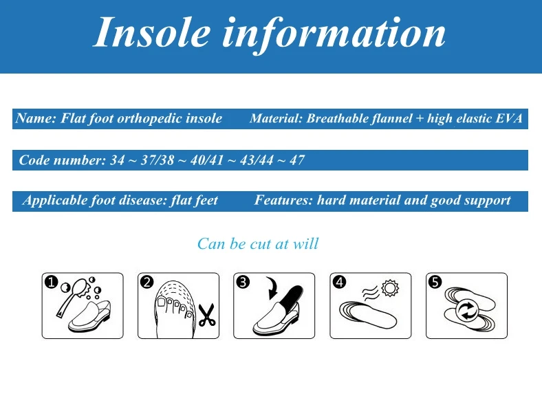 Sports Orthopedic Insoles Flat Foot Orthopedic Arch Support Insole Men and Women Shoe Pad EVA Sports Insert Sneaker Cushion Sole