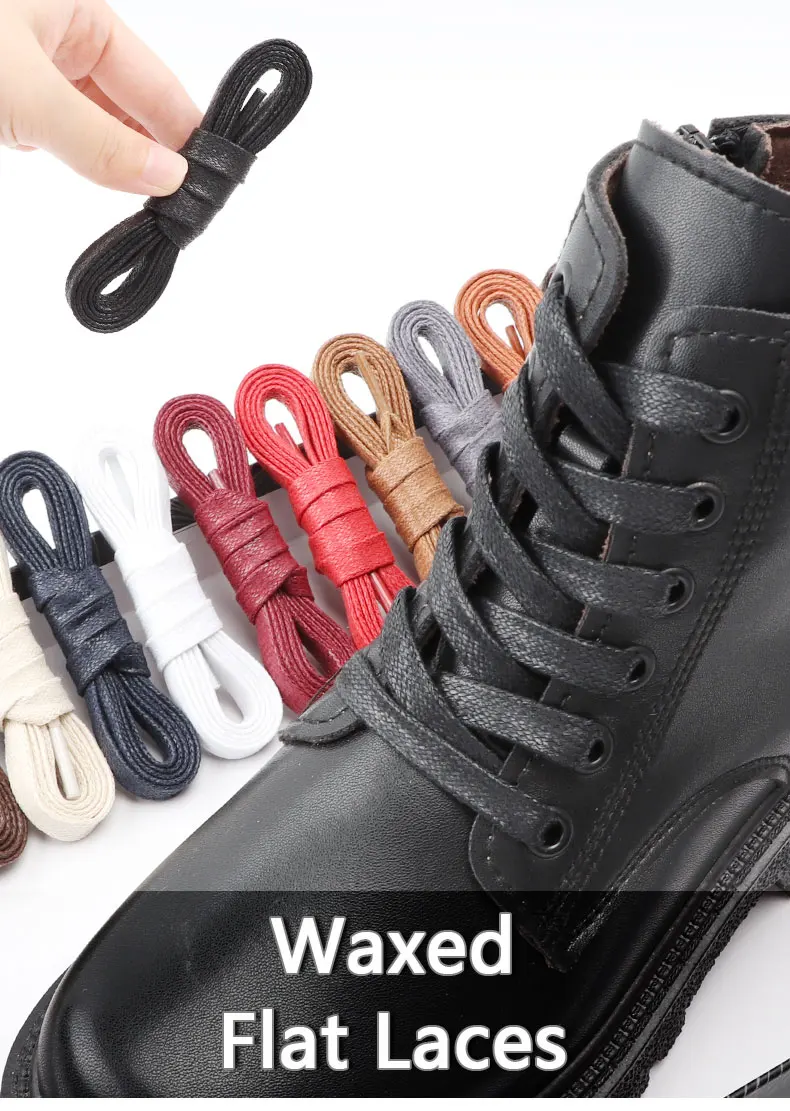 Waterproof Leather Shoelace Cotton Waxed Shoelaces Flat Shoe laces Oxford Boots Laces for Shoes Widening 0.8cm 70/90/120/150cm