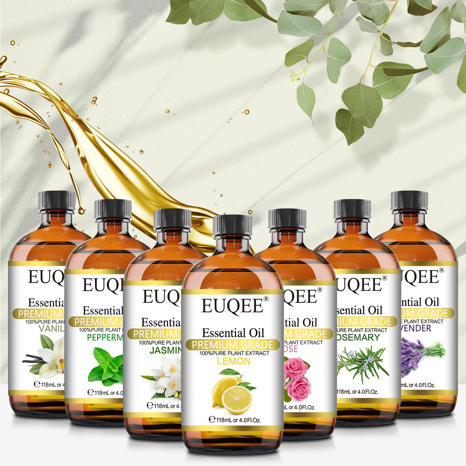 EUQEE 118ML Lavender Jasmine Eucalyptus Vanilla Peppermint Essential Oils with Glass Dropper|Aromatherapy, Humidifier,DIY Soap