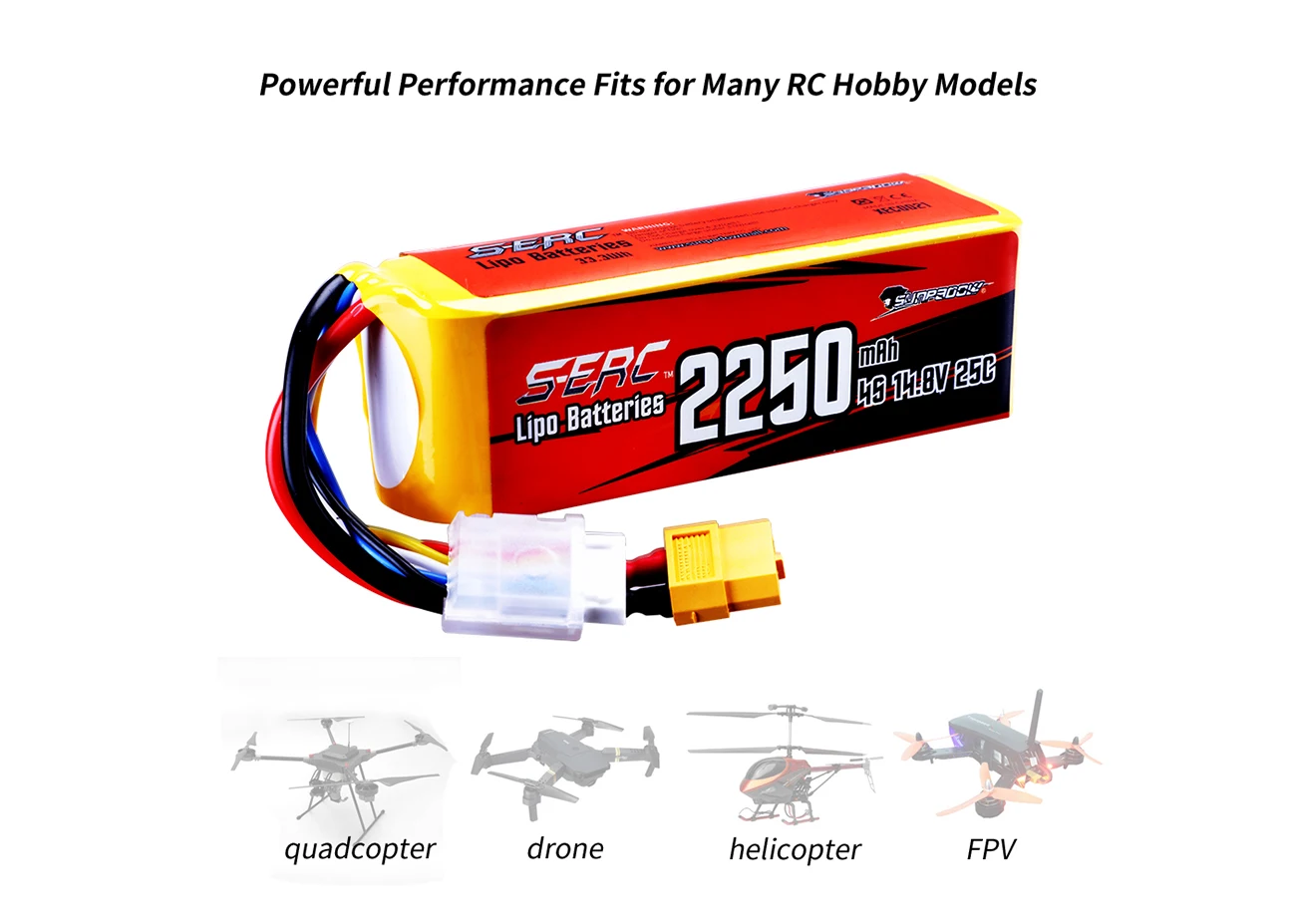 Sunpadow 4S Lipo Battery 2250mAh 14.8V 25C with XT60 Plug for RC Car Boat Model Racing Hobby 2pcs