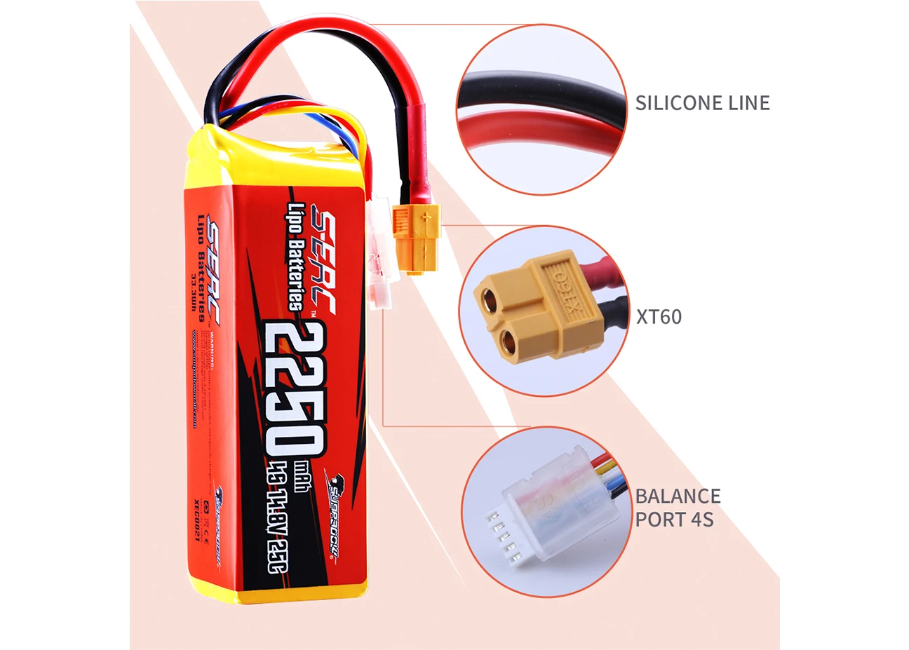 Sunpadow 4S Lipo Battery 2250mAh 14.8V 25C with XT60 Plug for RC Car Boat Model Racing Hobby 2pcs