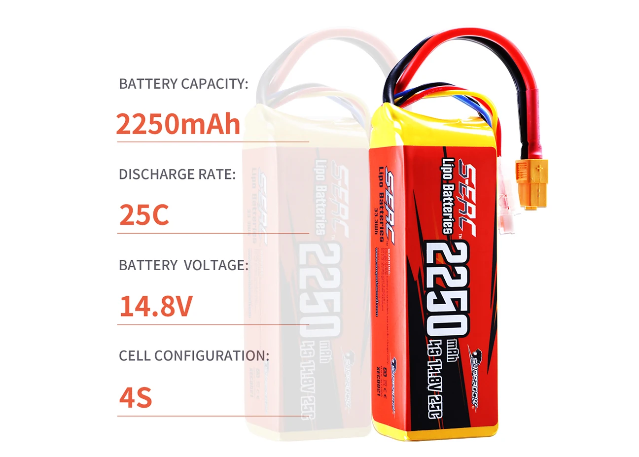 Sunpadow 4S Lipo Battery 2250mAh 14.8V 25C with XT60 Plug for RC Car Boat Model Racing Hobby 2pcs