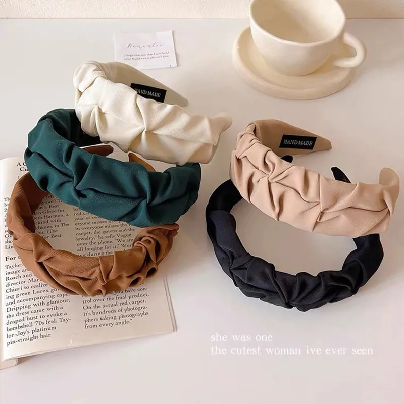 2023 Fashion Hair Hoop for Women Girls Flower Solid Color Headbands Designer Fold Wide Edge Hairband Hair Accessories Headwear