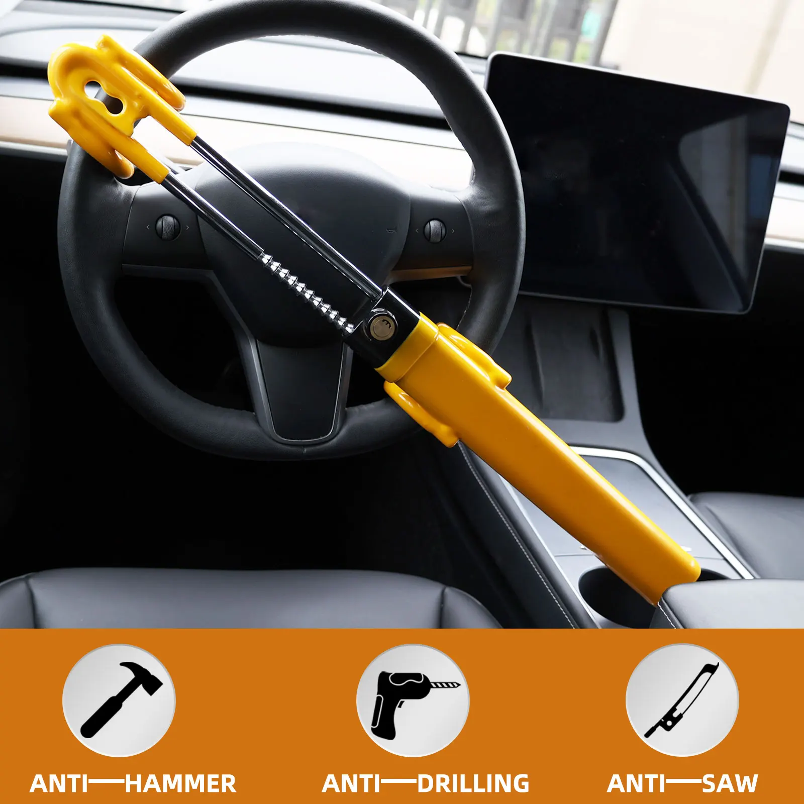 FARBIN Double Hook Locks Heavy Duty Double Anti Theft Wheel Car Lock Steering Wheel Lock Adjustable Length Safety Tool Accessory