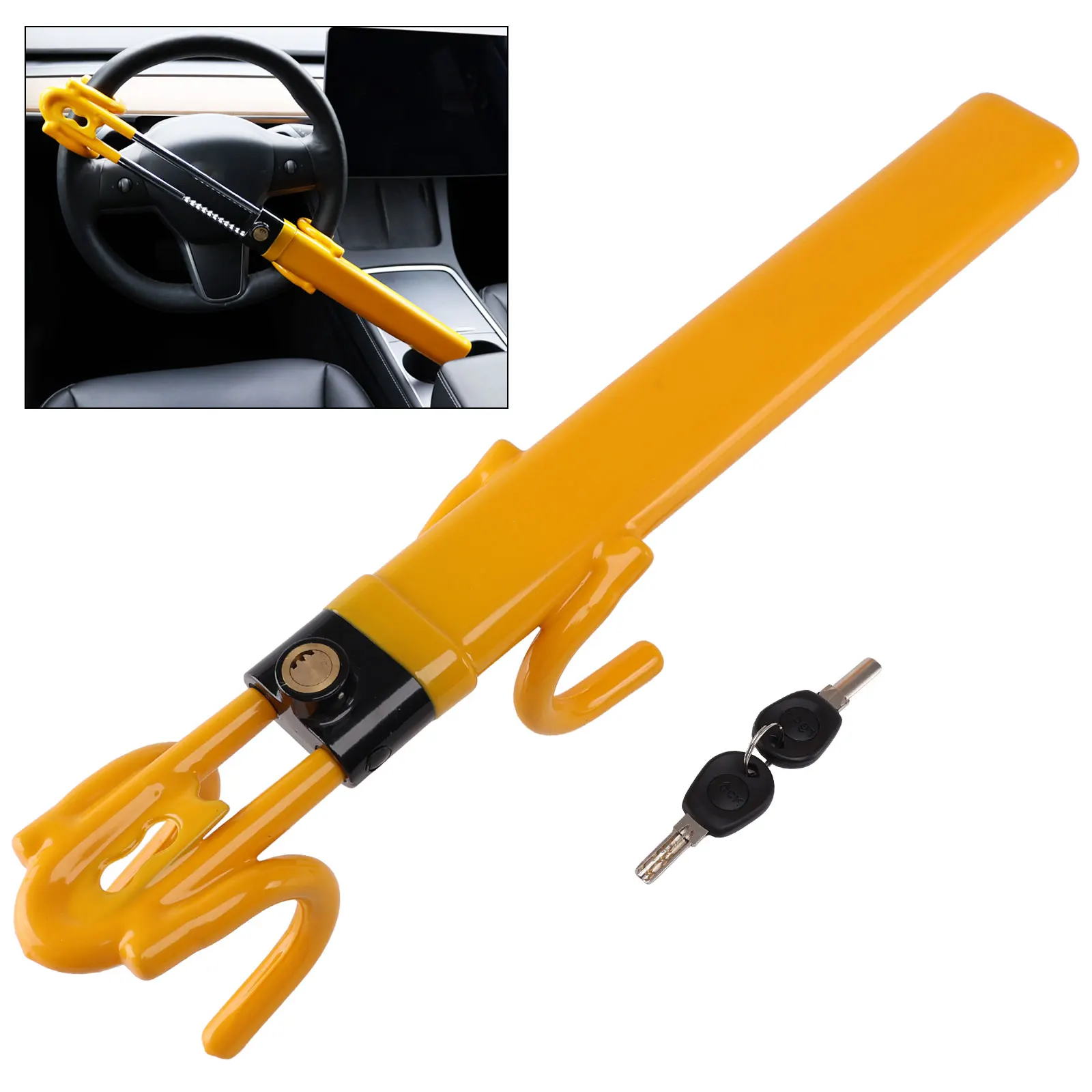 FARBIN Double Hook Locks Heavy Duty Double Anti Theft Wheel Car Lock Steering Wheel Lock Adjustable Length Safety Tool Accessory