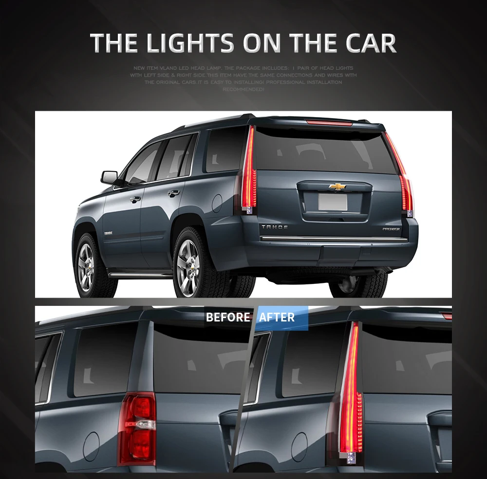 VLAND Tail lights Assembly for Chevrolet Tahoe Suburban 2015 2016 2017 2018 2019 2020 Tail Lamp Turn Signal Reverse Lights LED