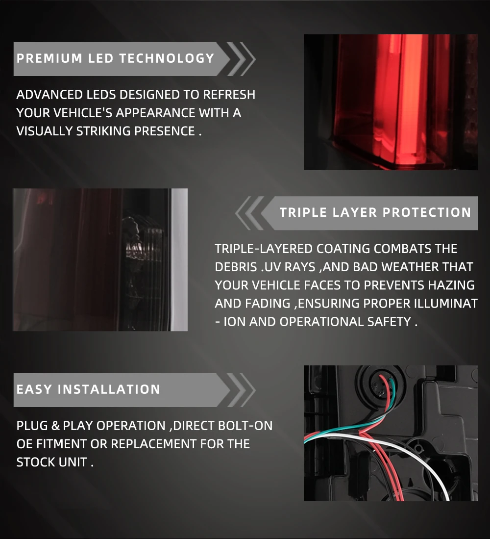VLAND Tail lights Assembly for Chevrolet Tahoe Suburban 2015 2016 2017 2018 2019 2020 Tail Lamp Turn Signal Reverse Lights LED