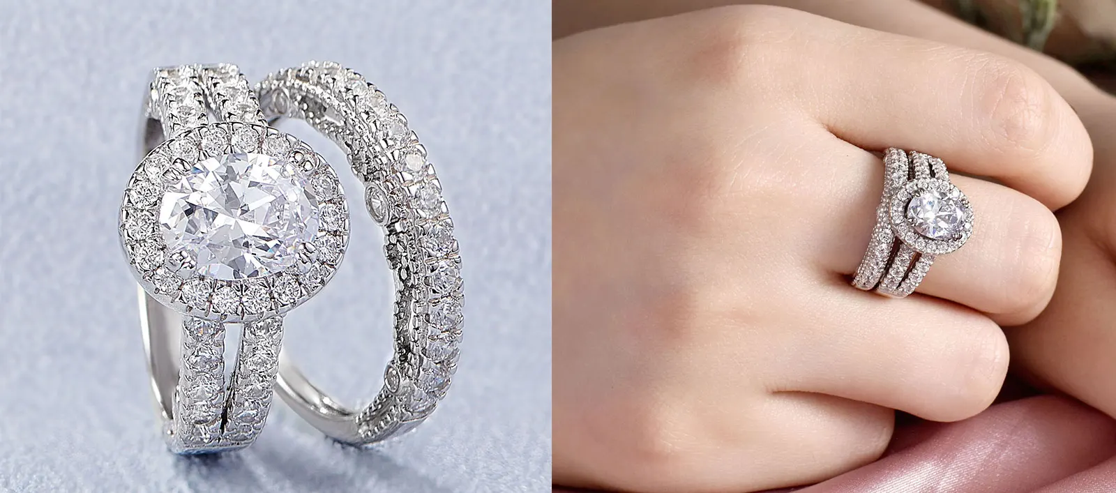 Newshe Vintage 4 Carats Oval Cut 5A Cubic Zircon Wedding Engagement Rings Set for Women Solid 925 Sterling Silver Bridal Jewelry