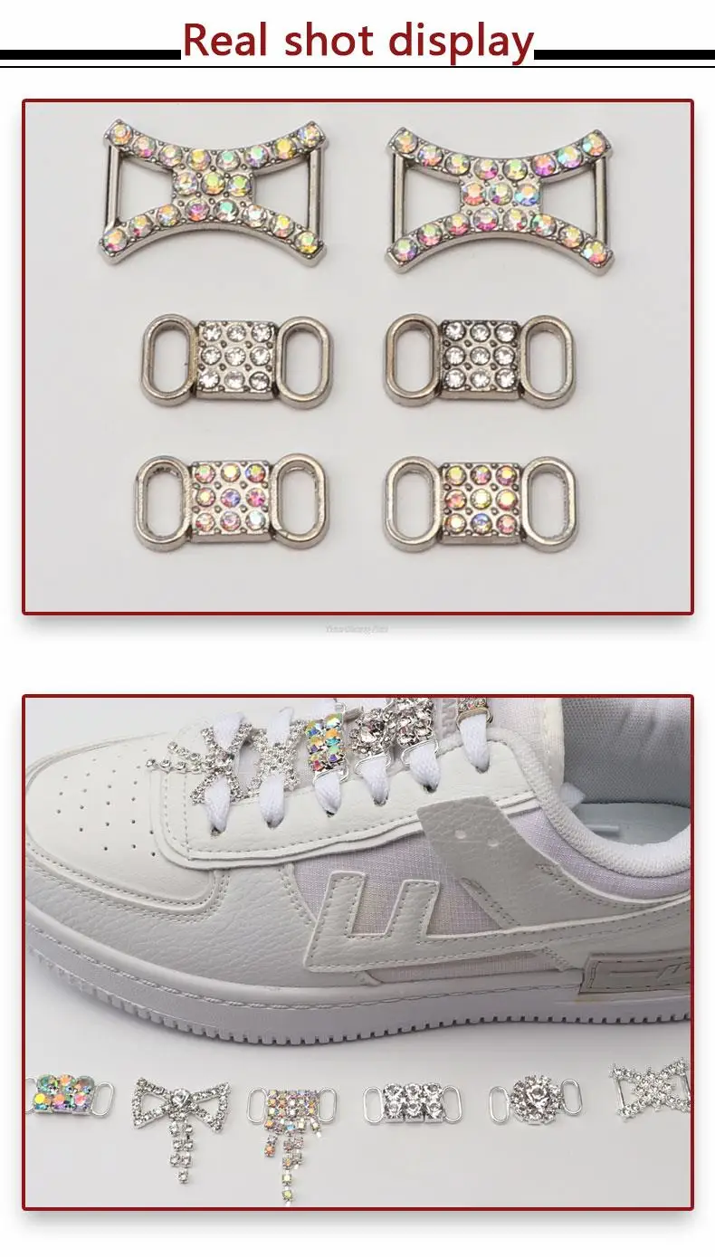 Luxury Rhinestone AF1 Shoe Charms Colorful Diamond Sneaker Shoe Decoration Fashion Shoelaces Metal Buckles Shoes Accesories 2Pcs