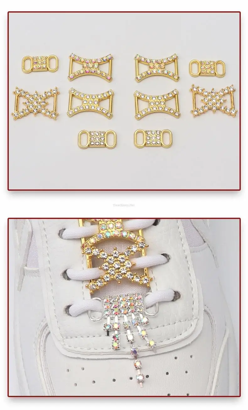 Luxury Rhinestone AF1 Shoe Charms Colorful Diamond Sneaker Shoe Decoration Fashion Shoelaces Metal Buckles Shoes Accesories 2Pcs
