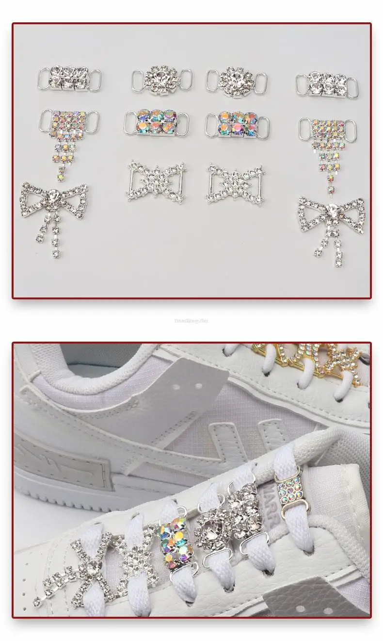 Luxury Rhinestone AF1 Shoe Charms Colorful Diamond Sneaker Shoe Decoration Fashion Shoelaces Metal Buckles Shoes Accesories 2Pcs