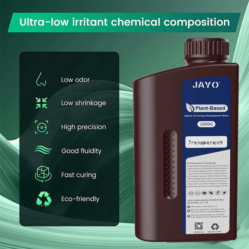 JAYO Standard/ABS-Like/Plant based /Like PAResin 2KG 395-405nm UV Curing Photopolymer Rapid Resin for LCD/DLP/SLA 3D Printer