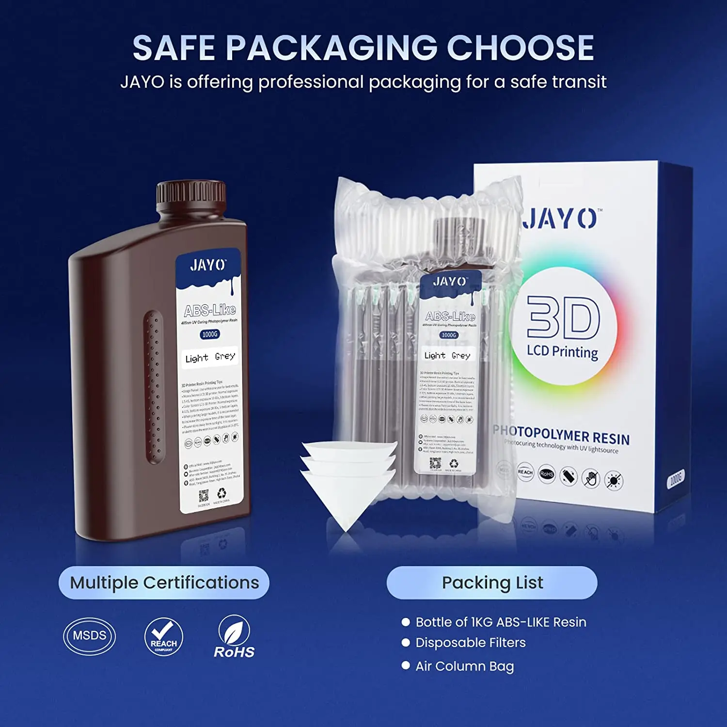 JAYO Standard/ABS-Like/Plant based /Like PAResin 2KG 395-405nm UV Curing Photopolymer Rapid Resin for LCD/DLP/SLA 3D Printer