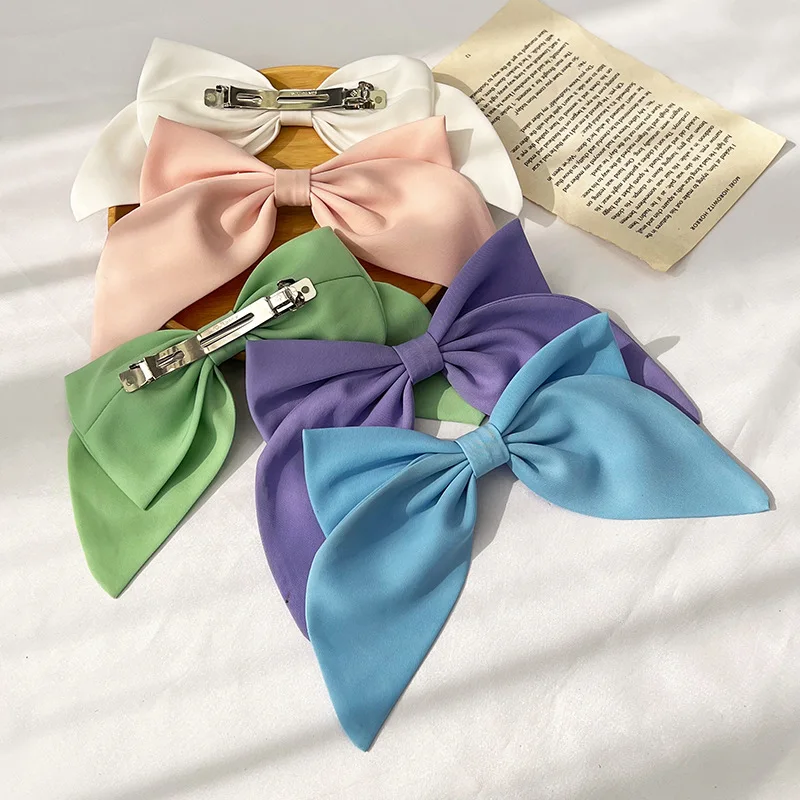 2022 New Bow Hair Clip Summer Satin Big Bowknot Stain Bow Barrettes Women Solid Color Hairpin Ponytail Hairpin Hair Accessories