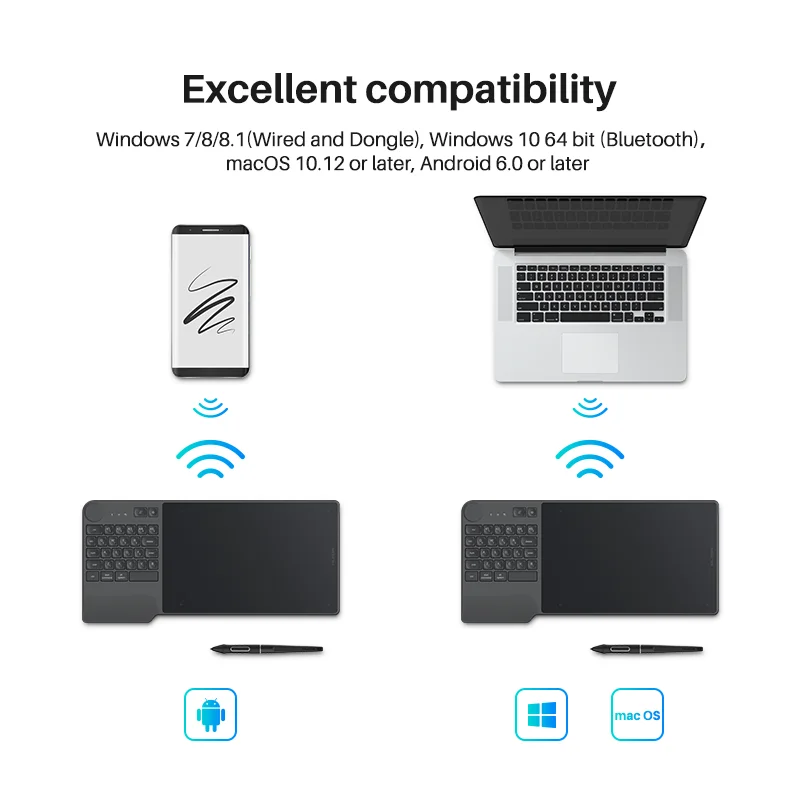 HUION Inspiroy Keydial KD200 Tablet Battery-Free Pen Wireless Graphics Digital Drawing Board with Keyboard Mesa Digitalizadora