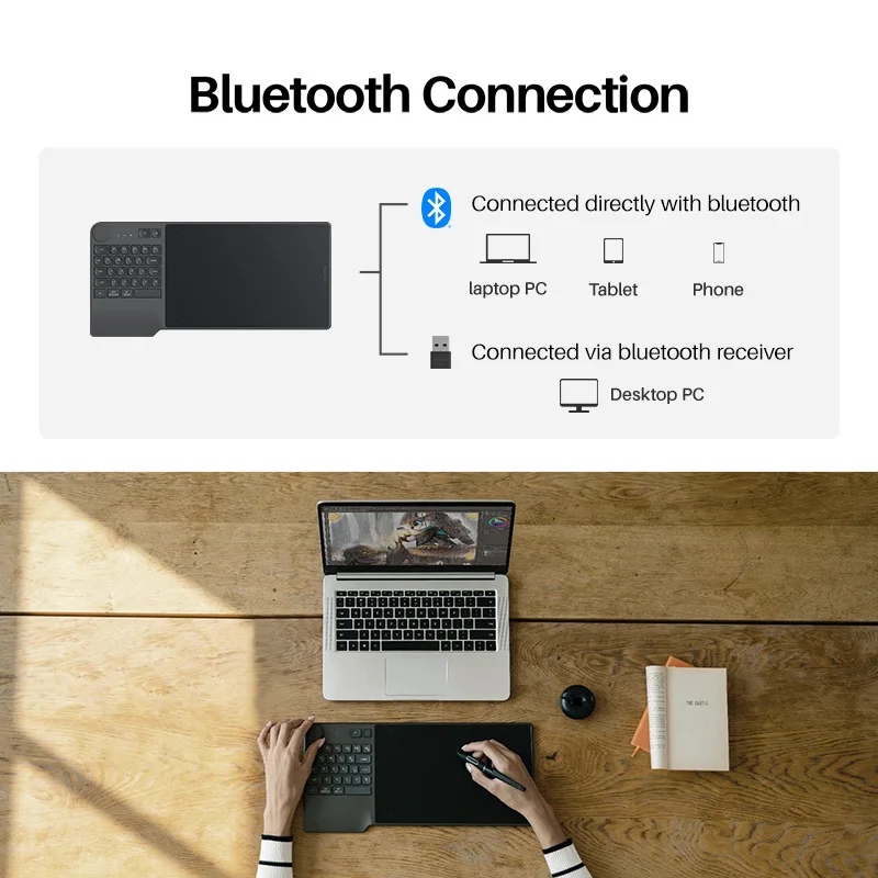 HUION Inspiroy Keydial KD200 Tablet Battery-Free Pen Wireless Graphics Digital Drawing Board with Keyboard Mesa Digitalizadora