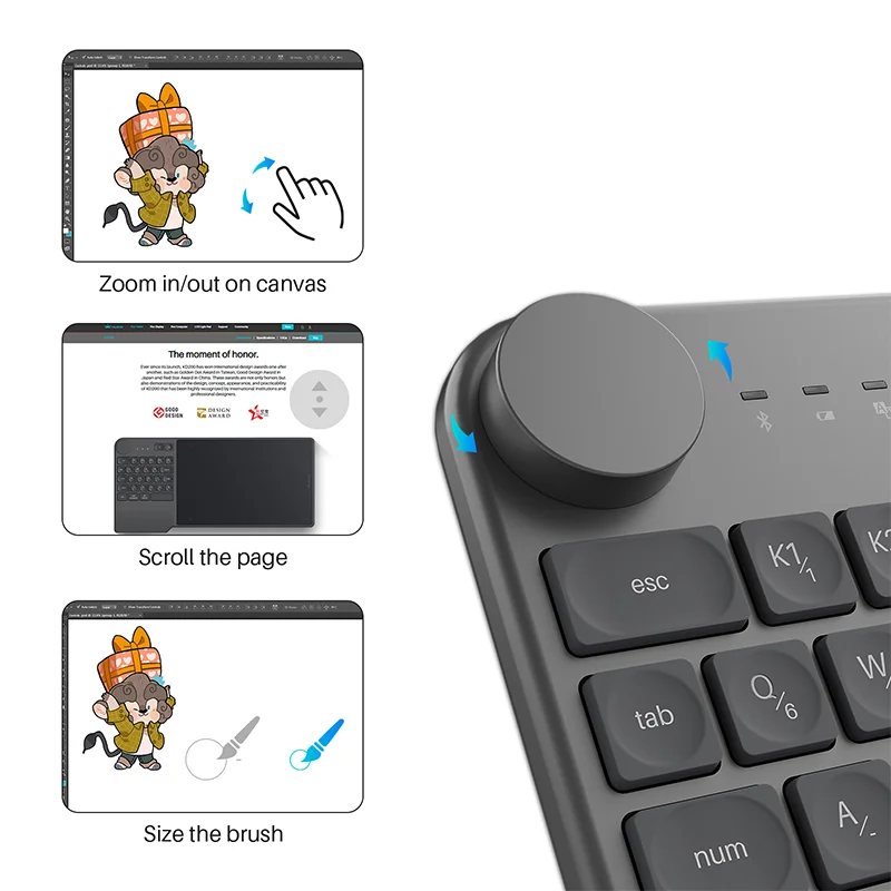 HUION Inspiroy Keydial KD200 Tablet Battery-Free Pen Wireless Graphics Digital Drawing Board with Keyboard Mesa Digitalizadora