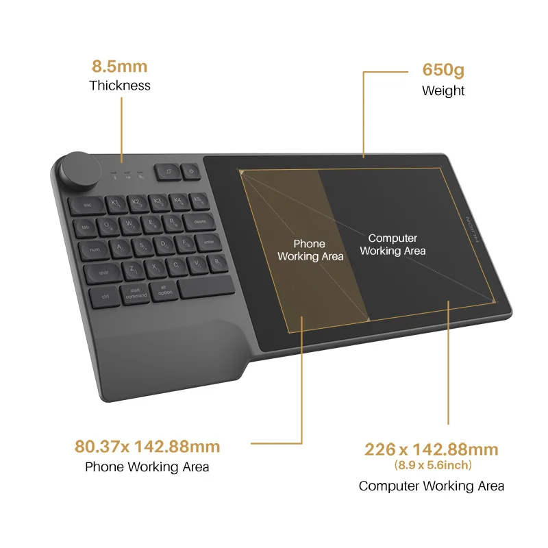 HUION Inspiroy Keydial KD200 Tablet Battery-Free Pen Wireless Graphics Digital Drawing Board with Keyboard Mesa Digitalizadora