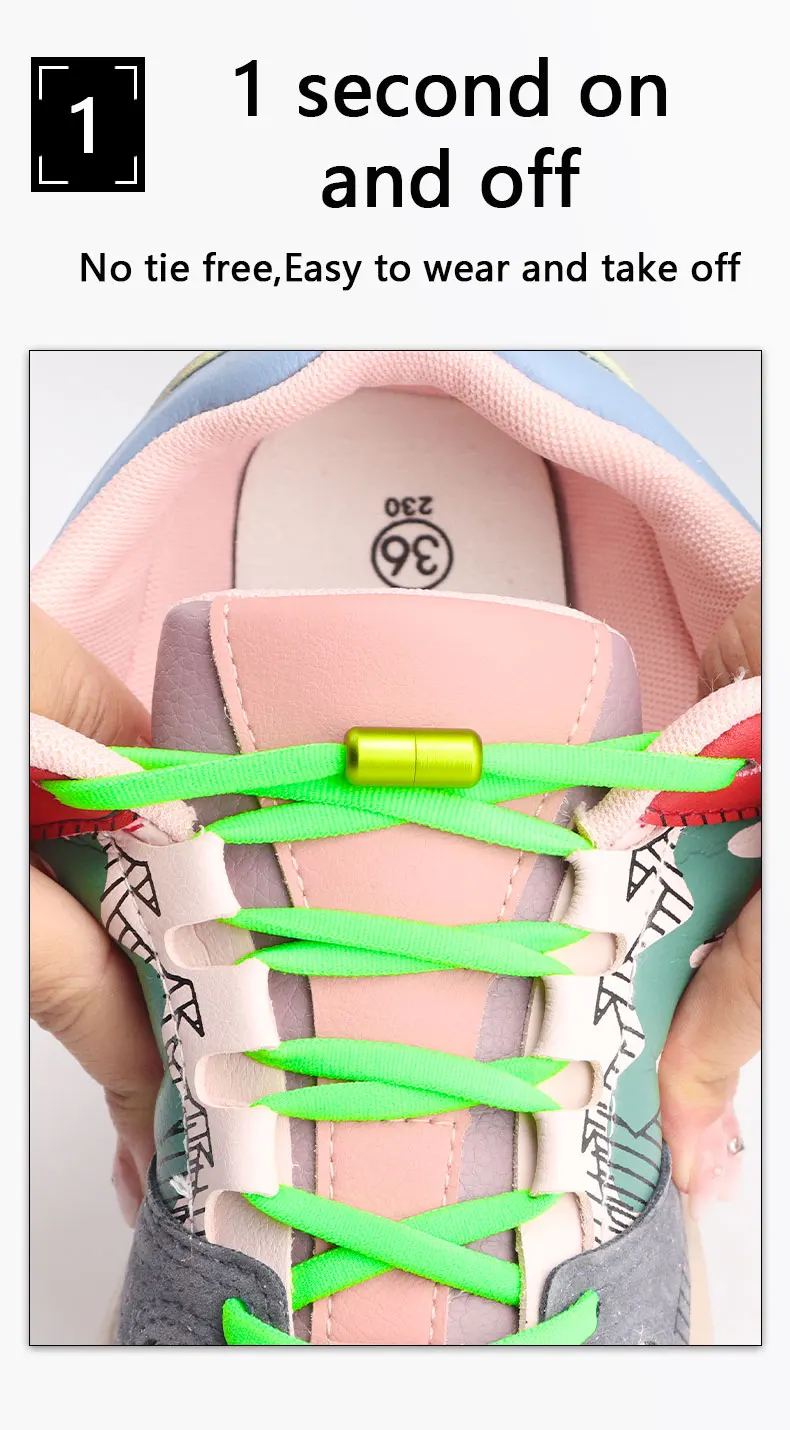 Elastic laces Sneakers Colorful Options No tie Shoelace for Sports Round Shoelaces without ties Kids Adult Shoes Accessories