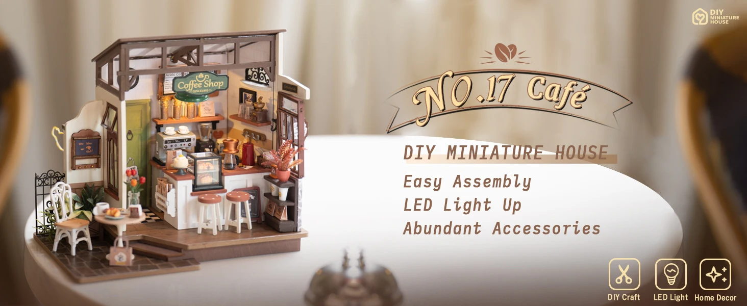 Rolife NO.17 Cafe 3D Puzzle DIY Miniature Dollhouse Kit Crafts Hobbies Amazing Gift for Women Children DG162