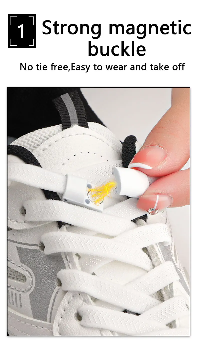 New Magnetic Lock Shoelaces without ties Kids Adult Elastic Laces Sneakers 8mm Thick Flats No Tie Shoe laces Shoes Accessories