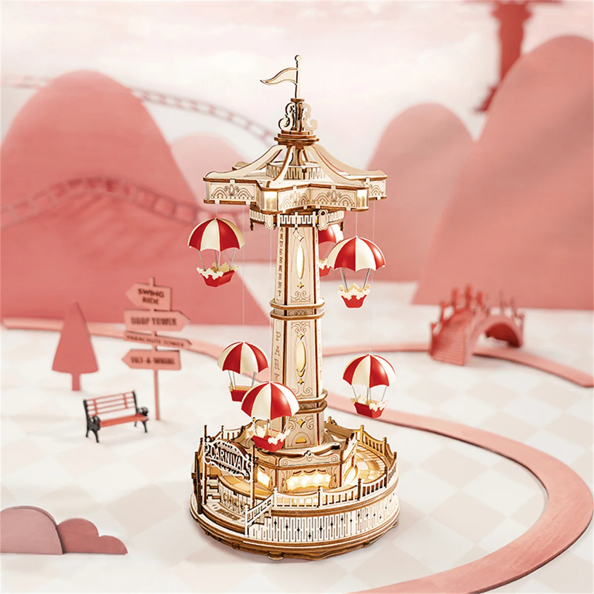 Robotime Magic Amusement Park Wooden Toys DIY Music Box Moveable 3D Wooden Puzzle for Kids Gifts for Christmas EA