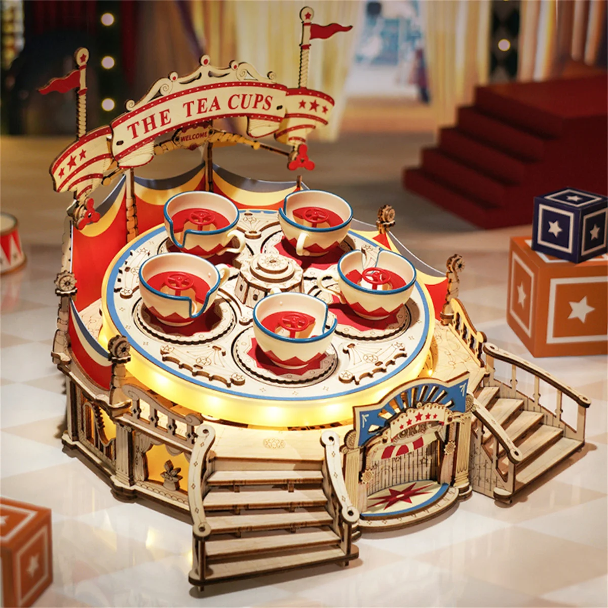 Robotime Magic Amusement Park Wooden Toys DIY Music Box Moveable 3D Wooden Puzzle for Kids Gifts for Christmas EA