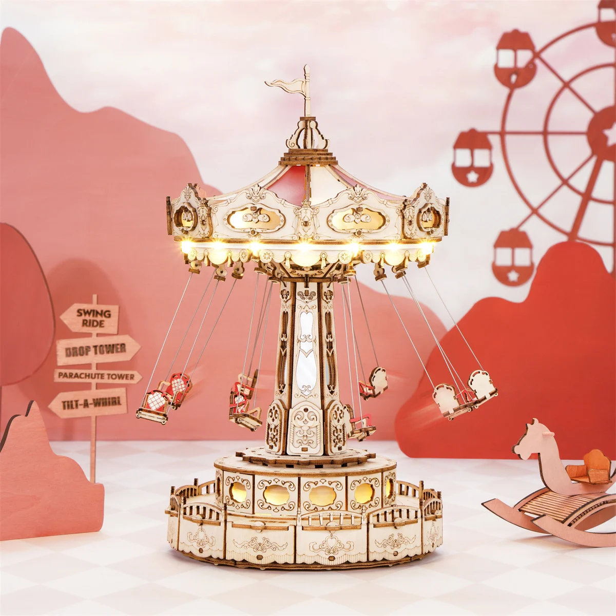 Robotime Magic Amusement Park Wooden Toys DIY Music Box Moveable 3D Wooden Puzzle for Kids Gifts for Christmas EA
