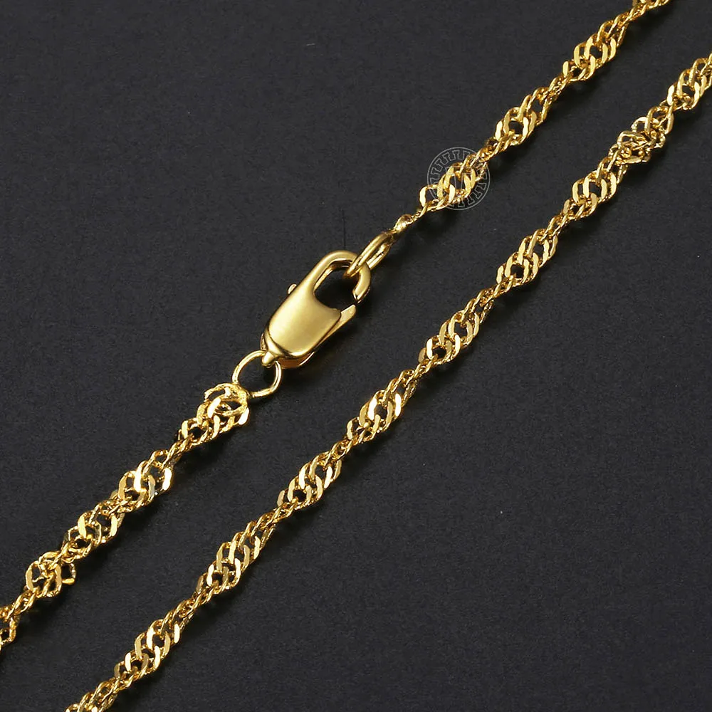 Chic Thin 2mm Yellow Gold Color Necklace for Womens Girs Wave Twisted Link Chain Elegant Fashion Jewelry Wholesale GN479