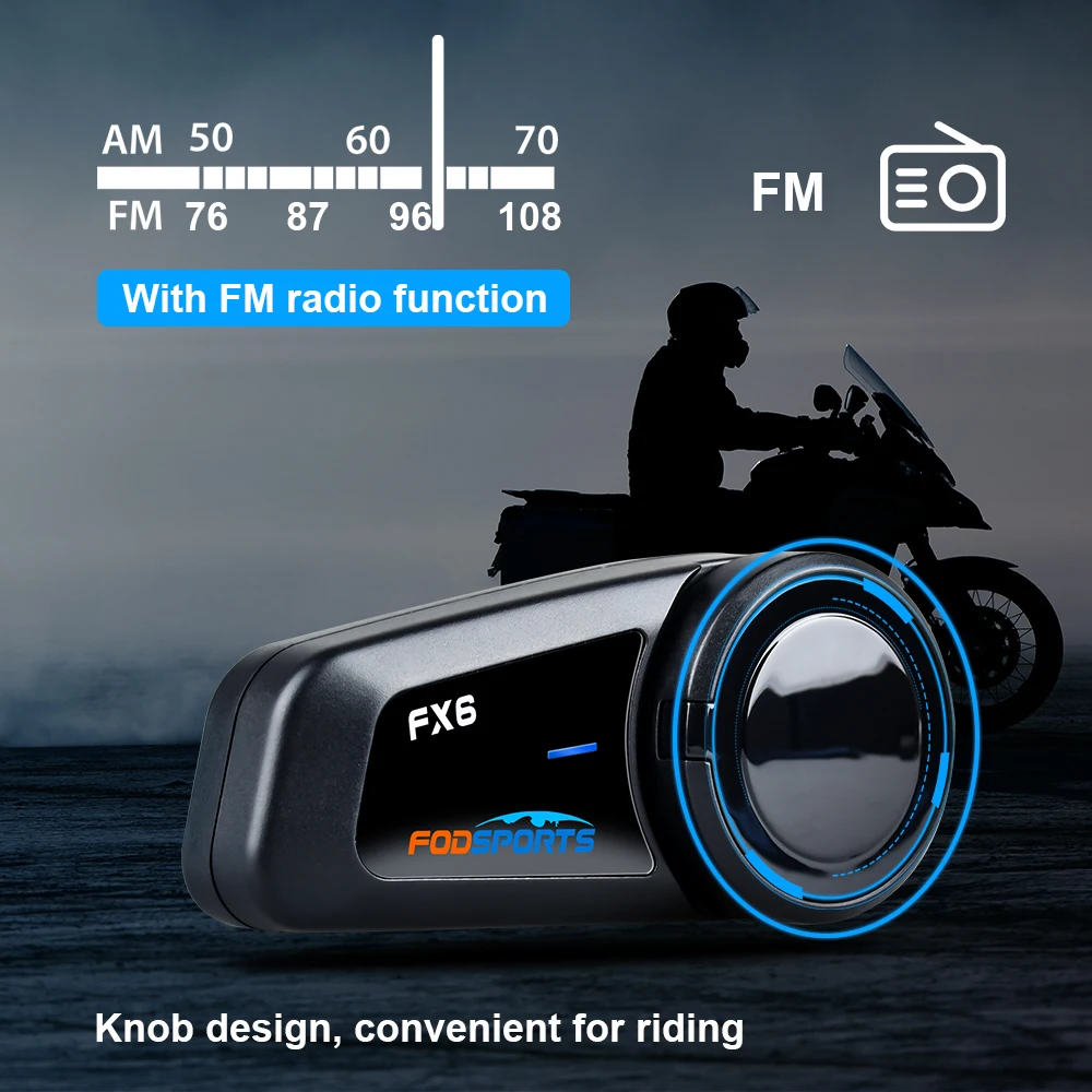Fodsports FX6 Motorcycle Helmet Intercom Waterproof Bluetooth Headset 6 Rider BT 5.0 Interphone With FM Radio