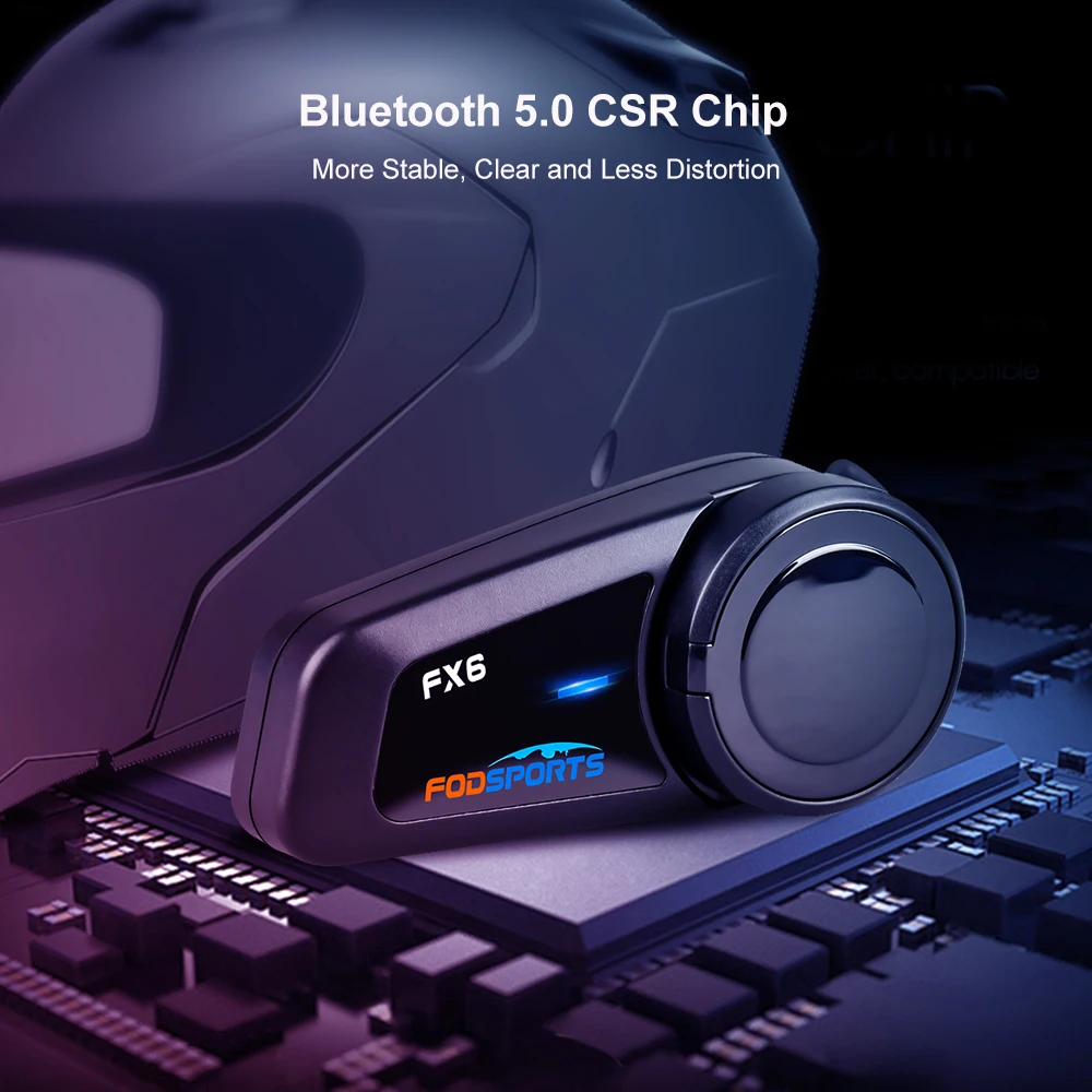 Fodsports FX6 Motorcycle Helmet Intercom Waterproof Bluetooth Headset 6 Rider BT 5.0 Interphone With FM Radio