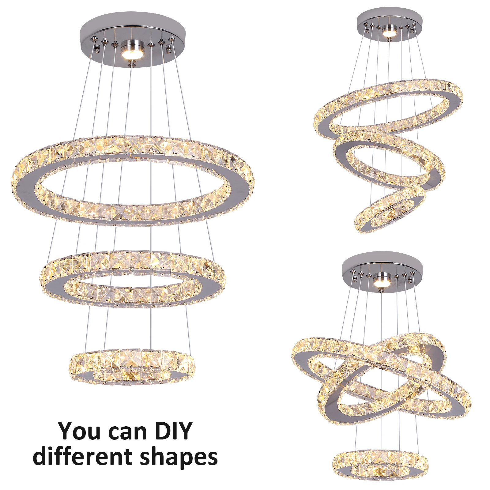 Modern Pendant Lighting Rings Led Crystal Chandelier Hanging Lustre Lamparas Ceiling Lamp Fixtures Luminaire for Living Room
