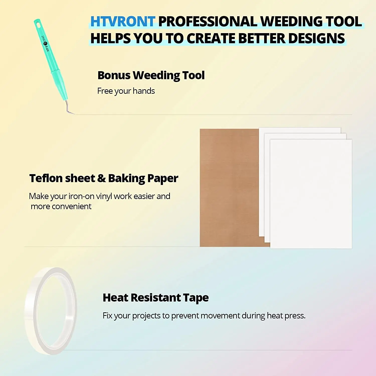 HTVRONT 52 Pcs Heat Press Supplies Accessories for Beginners Clothing T-shirt Printing DIY Include HTV Sublimation Paper